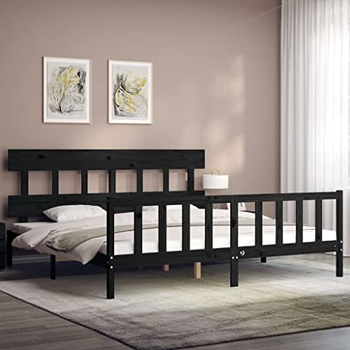 HEFZGDB Massivholzbett mit Kopfteil Schwarz 200x200 cm Daybed Gästebett Bed Frame Bettrahmen für Schlafzimmer Herberge Gästezimmer Wohnbereich HEFZGDB Massivholzbett mit Kopfteil Schwarz 200x200 cm Daybed Gästebett Bed Frame Bettrahmen für Schlafzimmer Herberge Gästezimmer Wohnbereich von HEFZGDB