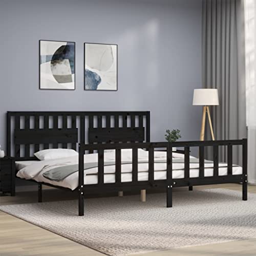 HEFZGDB Massivholzbett mit Kopfteil Schwarz 200x200 cm Ehebett Bed Frame Einzelbetten Doppelbett für Gästezimmer Wohnbereich Schlafzimmer Herberge HEFZGDB Massivholzbett mit Kopfteil Schwarz 200x200 cm Ehebett Bed Frame Einzelbetten Doppelbett für Gästezimmer Wohnbereich Schlafzimmer Herberge von HEFZGDB