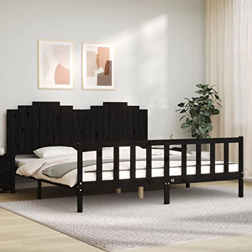 HEFZGDB Massivholzbett mit Kopfteil Schwarz 200x200 cm Ehebett Bed Frame Familienbett Bettrahmen für Wohnbereich Gästezimmer Herberge Schlafzimmer HEFZGDB Massivholzbett mit Kopfteil Schwarz 200x200 cm Ehebett Bed Frame Familienbett Bettrahmen für Wohnbereich Gästezimmer Herberge Schlafzimmer von HEFZGDB