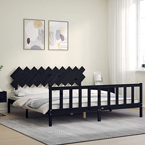 HEFZGDB Massivholzbett mit Kopfteil Schwarz 200x200 cm Ehebett Gästebett Bed Frame Single Bed für Gästezimmer Wohnbereich Herberge Schlafzimmer HEFZGDB Massivholzbett mit Kopfteil Schwarz 200x200 cm Ehebett Gästebett Bed Frame Single Bed für Gästezimmer Wohnbereich Herberge Schlafzimmer von HEFZGDB