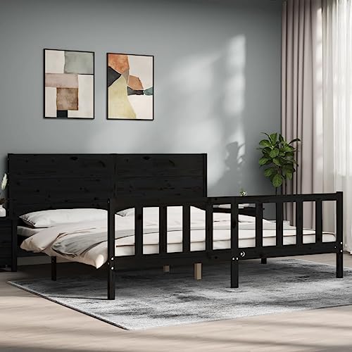 HEFZGDB Massivholzbett mit Kopfteil Schwarz 200x200 cm Ehebett Gästebett Doppelbett Bettrahmen für Wohnbereich Herberge Gästezimmer Schlafzimmer HEFZGDB Massivholzbett mit Kopfteil Schwarz 200x200 cm Ehebett Gästebett Doppelbett Bettrahmen für Wohnbereich Herberge Gästezimmer Schlafzimmer von HEFZGDB