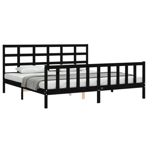 HEFZGDB Massivholzbett mit Kopfteil Schwarz 200x200 cm Einzelbett Bed Frame Doppelbett Bettrahmen für Herberge Wohnbereich Gästezimmer Schlafzimmer HEFZGDB Massivholzbett mit Kopfteil Schwarz 200x200 cm Einzelbett Bed Frame Doppelbett Bettrahmen für Herberge Wohnbereich Gästezimmer Schlafzimmer von HEFZGDB