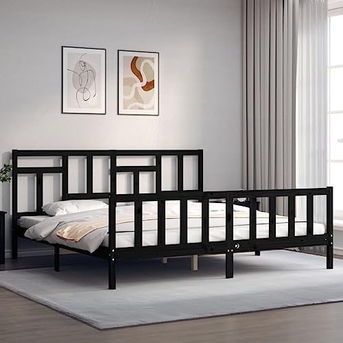 HEFZGDB Massivholzbett mit Kopfteil Schwarz 200x200 cm Jugendbett Gästebett Bed Frame Einzelbett für Gästezimmer Herberge Wohnbereich Schlafzimmer von HEFZGDB