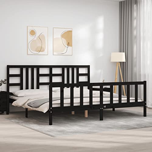 HEFZGDB Massivholzbett mit Kopfteil Schwarz 200x200 cm Jugendbett Gästebett Familienbett Einzelbett für Wohnbereich Gästezimmer Schlafzimmer Herberge HEFZGDB Massivholzbett mit Kopfteil Schwarz 200x200 cm Jugendbett Gästebett Familienbett Einzelbett für Wohnbereich Gästezimmer Schlafzimmer Herberge von HEFZGDB