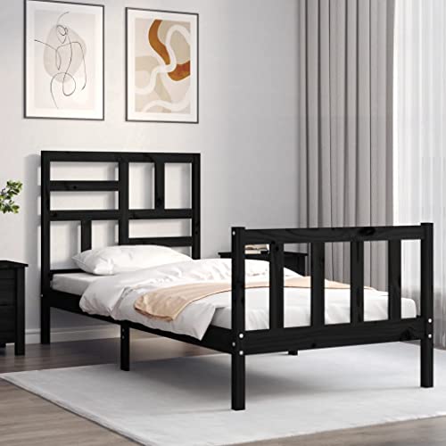 HEFZGDB Massivholzbett mit Kopfteil Schwarz Bette Gästebett Bettgestell Doppelbett für Herberge Wohnbereich Schlafzimmer Gästezimmer HEFZGDB Massivholzbett mit Kopfteil Schwarz Bette Gästebett Bettgestell Doppelbett für Herberge Wohnbereich Schlafzimmer Gästezimmer von HEFZGDB