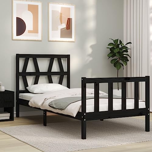 HEFZGDB Massivholzbett mit Kopfteil Schwarz Daybed Bettgestell Familienbett Doppelbett für Herberge Gästezimmer Wohnbereich Schlafzimmer von HEFZGDB