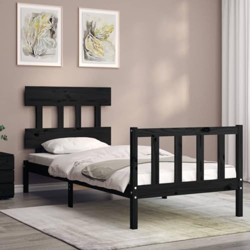HEFZGDB Massivholzbett mit Kopfteil Schwarz Daybed Gästebett Bed Frame Bettrahmen für Schlafzimmer Herberge Gästezimmer Wohnbereich von HEFZGDB