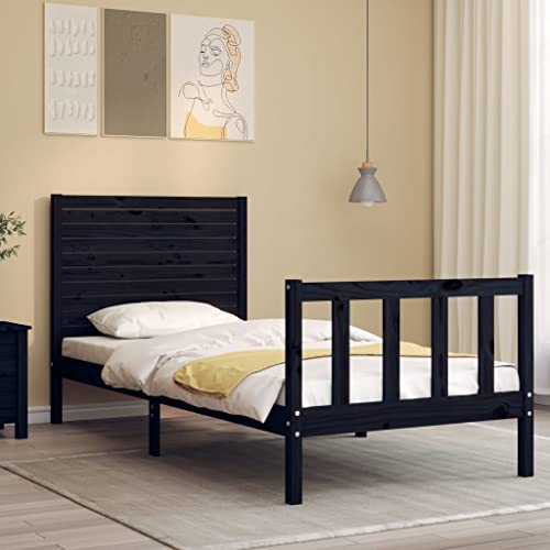 HEFZGDB Massivholzbett mit Kopfteil Schwarz Double Bed Gästebett Bed Frame Doppelbett für Herberge Schlafzimmer Gästezimmer Wohnbereich von HEFZGDB