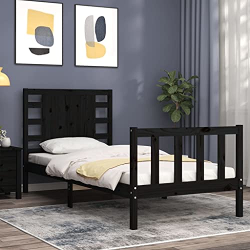HEFZGDB Massivholzbett mit Kopfteil Schwarz Jugendbett Bettgestell Einzelbetten Doppelbett für Schlafzimmer Wohnbereich Herberge Gästezimmer von HEFZGDB