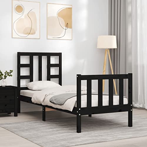 HEFZGDB Massivholzbett mit Kopfteil Schwarz Jugendbett Gästebett Familienbett Einzelbett für Wohnbereich Gästezimmer Schlafzimmer Herberge von HEFZGDB