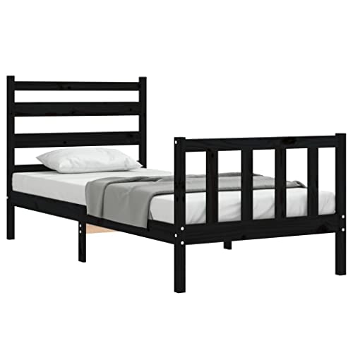 HEFZGDB Massivholzbett mit Kopfteil Schwarz Single Bed Bettgestell Doppelbett Bettrahmen für Herberge Gästezimmer Schlafzimmer Wohnbereich von HEFZGDB