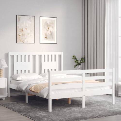 HEFZGDB Massivholzbett mit Kopfteil Weiß 120x200 cm Double Bed Gästebett Bettgestell Bettrahmen für Herberge Schlafzimmer Wohnbereich Gästezimmer HEFZGDB Massivholzbett mit Kopfteil Weiß 120x200 cm Double Bed Gästebett Bettgestell Bettrahmen für Herberge Schlafzimmer Wohnbereich Gästezimmer von HEFZGDB