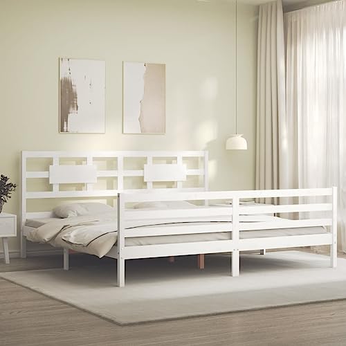 HEFZGDB Massivholzbett mit Kopfteil Weiß 200x200 cm Double Bed Gästebett Bed Frame Doppelbett für Gästezimmer Herberge Schlafzimmer Wohnbereich von HEFZGDB