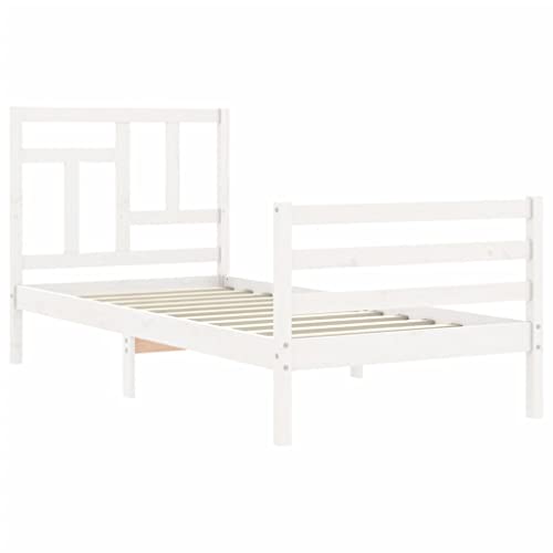 HEFZGDB Massivholzbett mit Kopfteil Weiß Ehebett Bettgestell Bed Frame Einzelbett für Gästezimmer Schlafzimmer Herberge Wohnbereich von HEFZGDB