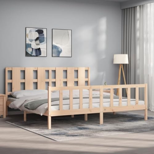 HEFZGDB Massivholzbett ohne Matratze 200x200 cm Kiefer Single Bed Bed Frame Einzelbetten Bettrahmen für Herberge Schlafzimmer Wohnbereich Gästezimmer von HEFZGDB