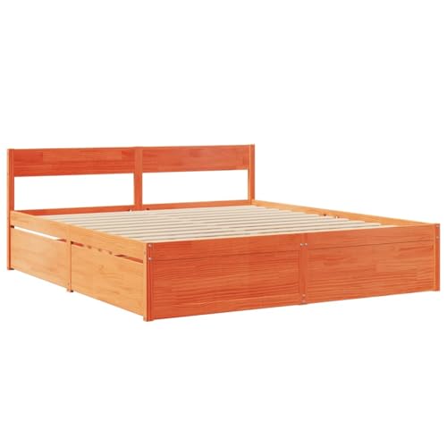 HEFZGDB Massivholzbett ohne Matratze Wachsbraun 180x200 Kiefernholz Single Bed Bed Frame Familienbett Bettrahmen für Schlafzimmer Wohnbereich Herberge Gästezimmer von HEFZGDB
