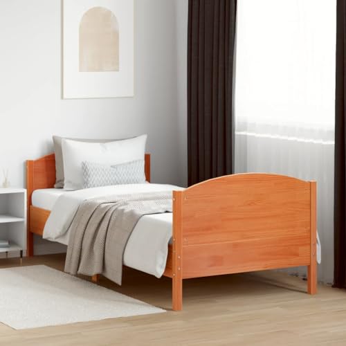 HEFZGDB Massivholzbett ohne Matratze Wachsbraun 75x190 cm Kiefernholz Bette Gästebett Bettgestell Doppelbett für Schlafzimmer Gästezimmer Wohnbereich Herberge von HEFZGDB