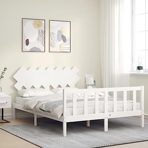 HEFZGDB Massivholzbett ohne Matratze Weiß 140x190 cm Kiefernholz Ehebett Gästebett Bed Frame Single Bed für Gästezimmer Wohnbereich Herberge Schlafzimmer von HEFZGDB