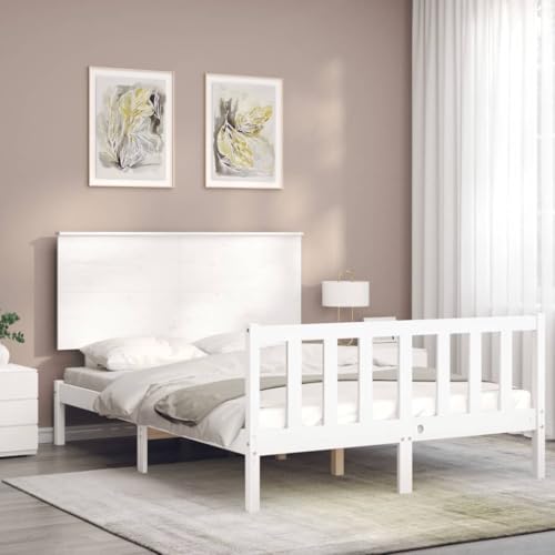 HEFZGDB Massivholzbett ohne Matratze Weiß 140x190 cm Kiefernholz Single Bed Gästebett Einzelbetten Einzelbett für Gästezimmer Schlafzimmer Herberge Wohnbereich von HEFZGDB