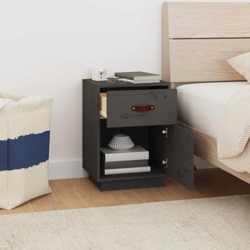 HEFZGDB Nachttisch Grau 40x34x55 cm Massivholz Kiefer Nachttisch Modern Beistelltisch Couchtisch Nachttischschrank für Schlafzimmer Gästezimmer Hotel Wohnzimmer von HEFZGDB