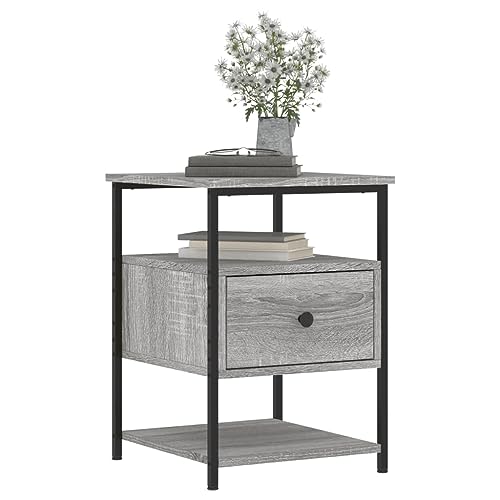 HEFZGDB Nachttisch Grau Sonoma-Eiche 40x42x56 cm Holzwerkstoff Nachtschränkchen Beistelltisch Bartisch Lowboard für Schlafzimmer Wohnzimmer Gästezimmer Hotel von HEFZGDB