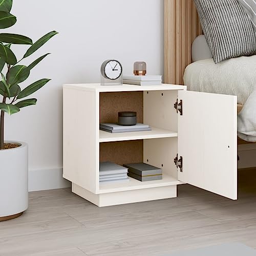 HEFZGDB Nachttisch Weiß 40x34x45 cm Massivholz Kiefer Anrichte Nachtkästchen Nachtschrank Nachttischschrank für Wohnzimmer Schlafzimmer Gästezimmer Hotel von HEFZGDB