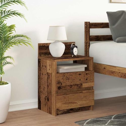 HEFZGDB Nachttisch mit 2 Schubladen Altholz-Optik 40x33x60 cm Nachtschränkchen Nachtkästchen Nachttischschrank Küchentisch für Gästezimmer Wohnzimmer Hotel Schlafzimmer von HEFZGDB