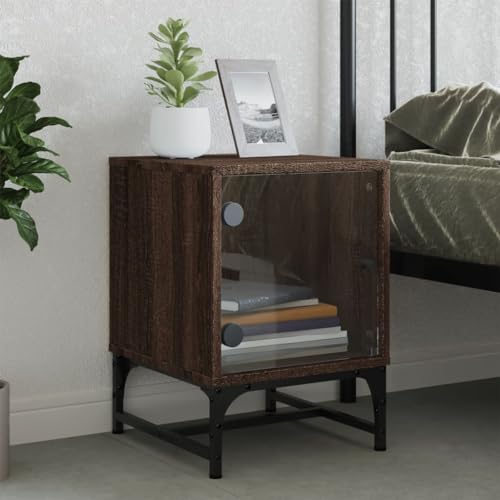 HEFZGDB Nachttisch mit Glastür Braun Eichen-Optik 35x37x50 cm Anrichte Nachtkästchen Wohnzimmertisch Konsolentisch für Wohnzimmer Schlafzimmer Gästezimmer Hotel von HEFZGDB