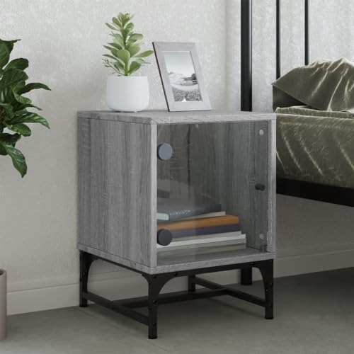 HEFZGDB Nachttisch mit Glastür Grau Sonoma 35x37x50 cm Anrichte Nachtkästchen Wohnzimmertisch Konsolentisch für Wohnzimmer Schlafzimmer Gästezimmer Hotel von HEFZGDB