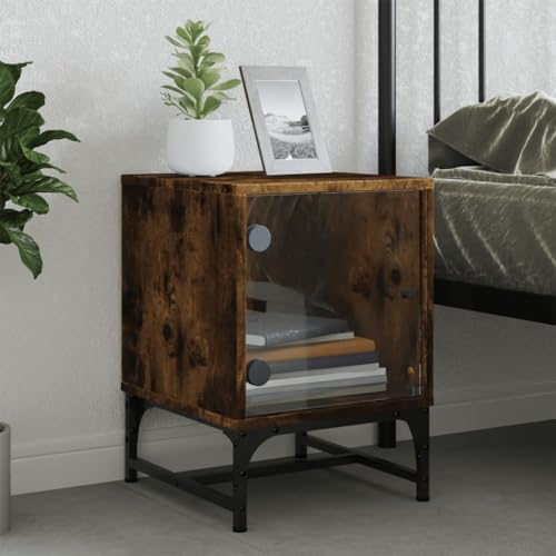 HEFZGDB Nachttisch mit Glastür Räuchereiche 35x37x50 cm Anrichte Nachtkästchen Wohnzimmertisch Konsolentisch für Wohnzimmer Schlafzimmer Gästezimmer Hotel von HEFZGDB