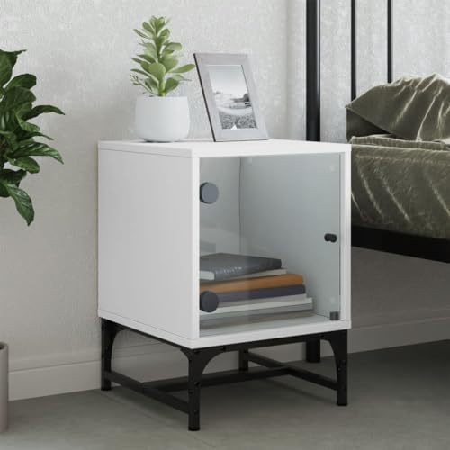 HEFZGDB Nachttisch mit Glastür Weiß 35x37x50 cm Anrichte Nachtkästchen Wohnzimmertisch Konsolentisch für Wohnzimmer Schlafzimmer Gästezimmer Hotel von HEFZGDB