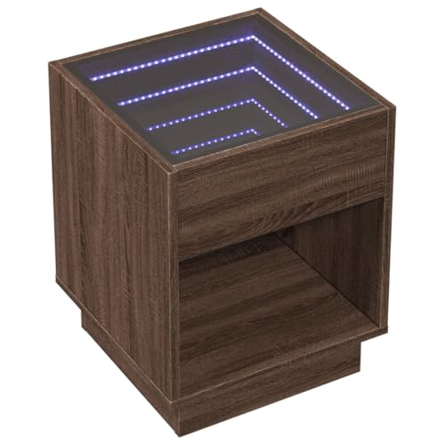 HEFZGDB Nachttisch mit Infinity-LED Braun Eichen-Optik 40x40x50 cm Stubentisch Couchtisch Konsolentisch Lowboard für Gästezimmer Schlafzimmer Hotel Wohnzimmer von HEFZGDB