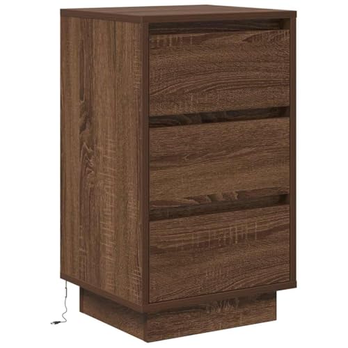 HEFZGDB Nachttisch mit LED-Leuchten Braun Eichen-Optik 38x34x65 cm Nachttisch Vintage Nachttische Beistelltisch Nachtschränkchen für Schlafzimmer Hotel Gästezimmer Wohnzimmer von HEFZGDB