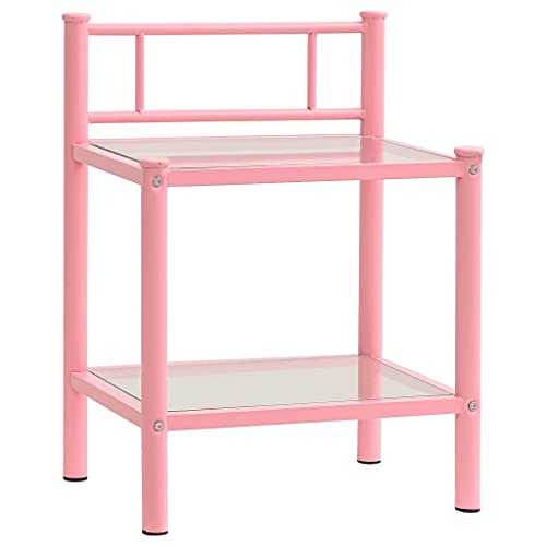 HEFZGDB Nachttische 2 STK. Rosa Transparent Metall und Glas Anrichte Nachttische Couchtisch Konsolentisch für Wohnzimmer Gästezimmer Hotel Schlafzimmer von HEFZGDB
