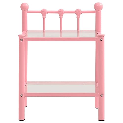 HEFZGDB Nachttische 2 STK. Rosa Transparent Metall und Glas Nachttisch Modern Nachtschrank Beistelltisch Stubentisch für Hotel Schlafzimmer Gästezimmer Wohnzimmer von HEFZGDB