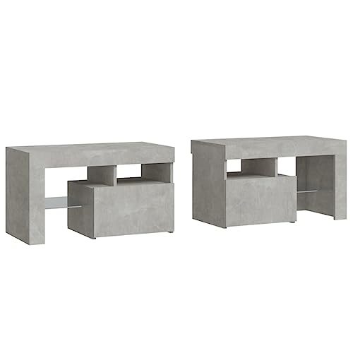 HEFZGDB Nachttische 2 STK. mit LED-Leuchten Betongrau 70x36,5x40 cm Kaffeetisch Nachtkästchen Nachtschrank Lowboard für Schlafzimmer Gästezimmer Wohnzimmer Hotel von HEFZGDB