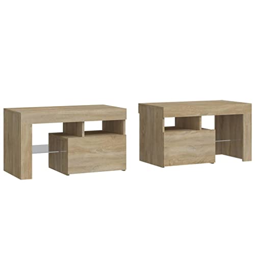HEFZGDB Nachttische 2 STK. mit LED-Leuchten Sonoma-Eiche 70x36,5x40 cm Kaffeetisch Nachtkästchen Nachtschrank Lowboard für Schlafzimmer Gästezimmer Wohnzimmer Hotel HEFZGDB Nachttische 2 STK. mit LED-Leuchten Sonoma-Eiche 70x36,5x40 cm Kaffeetisch Nachtkästchen Nachtschrank Lowboard für Schlafzimmer Gästezimmer Wohnzimmer Hotel von HEFZGDB
