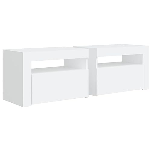 HEFZGDB Nachttische 2 STK. mit LEDs Weiß 60x35x40 cm Nachtschränkchen Nachtschrank Konsolentisch Stubentisch für Wohnzimmer Schlafzimmer Gästezimmer Hotel von HEFZGDB