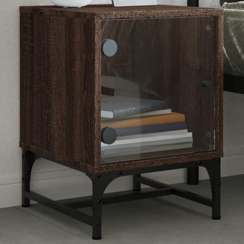 HEFZGDB Nachttische mit Glastüren 2 STK. Braun Eichen-Optik 35x37x50 cm Anrichte Nachtkästchen Wohnzimmertisch Konsolentisch für Wohnzimmer Schlafzimmer Gästezimmer Hotel von HEFZGDB