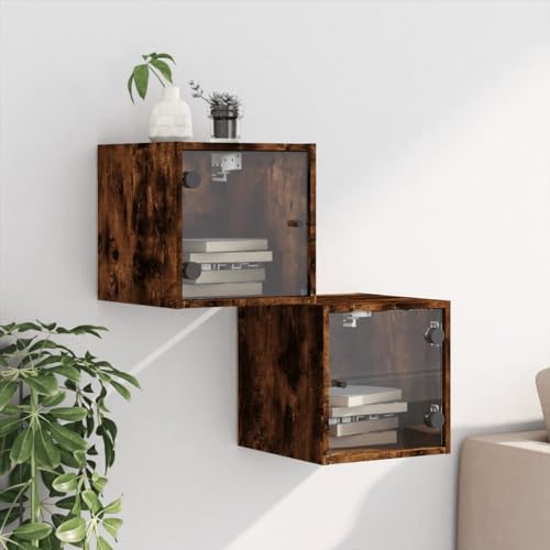 HEFZGDB Nachttische mit Glastüren 2 STK. Räuchereiche 35x37x35 cm Sideboard Wohnzimmer Wohnzimmertisch Couchtisch Nachttischschrank für Gästezimmer Wohnzimmer Schlafzimmer Hotel von HEFZGDB