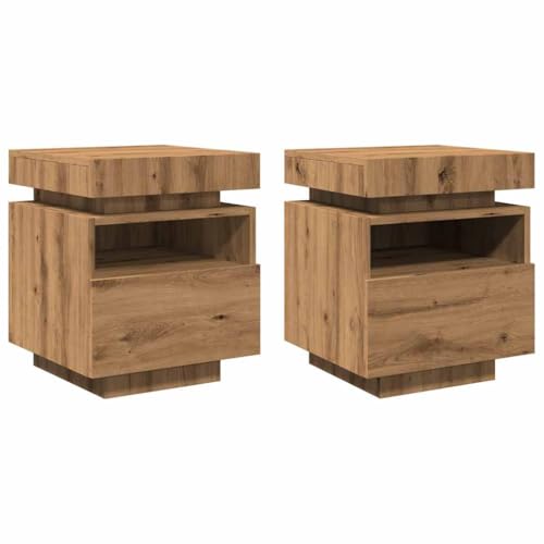 HEFZGDB Nachttische mit LED-Leuchten 2 STK. Artisan-Eiche 40x39x48,5 cm Nachttisch Modern Nachtschrank Beistelltisch Stubentisch für Wohnzimmer Gästezimmer Hotel Schlafzimmer HEFZGDB Nachttische mit LED-Leuchten 2 STK. Artisan-Eiche 40x39x48,5 cm Nachttisch Modern Nachtschrank Beistelltisch Stubentisch für Wohnzimmer Gästezimmer Hotel Schlafzimmer von HEFZGDB