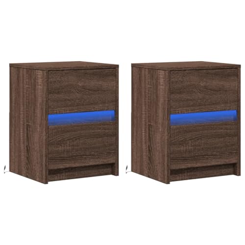 HEFZGDB Nachttische mit LED-Leuchten 2 STK. Braun Eiche Holzwerkstoff Nachttisch Vintage Nachtschrank Beistelltisch Küchentisch für Schlafzimmer Wohnzimmer Gästezimmer Hotel HEFZGDB Nachttische mit LED-Leuchten 2 STK. Braun Eiche Holzwerkstoff Nachttisch Vintage Nachtschrank Beistelltisch Küchentisch für Schlafzimmer Wohnzimmer Gästezimmer Hotel von HEFZGDB