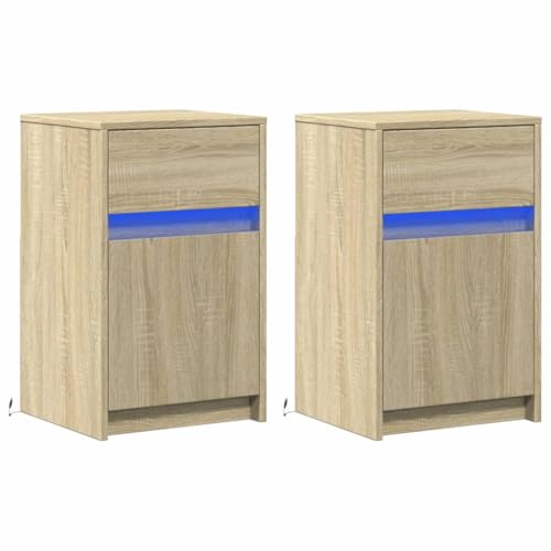 HEFZGDB Nachttische mit LED-Leuchten 2 STK. Sonoma Eiche Holzwerkstoff Nachttisch Organizer Nachtkästchen Couchtisch Nachttischschrank für Gästezimmer Wohnzimmer Schlafzimmer Hotel von HEFZGDB