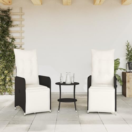 HEFZGDB Outdoor-Lehnstühle 2 STK. mit Tisch Schwarz Poly-Rattan Essstuhl Loungesessel Wohnzimmer Camping Chair Gartensessel für Innenhof Balkon Terrasse Garten von HEFZGDB