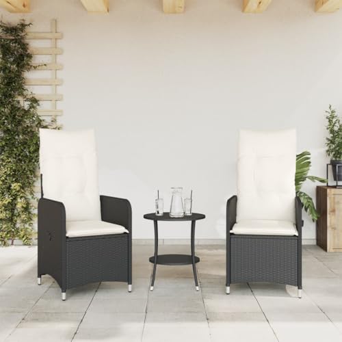 HEFZGDB Outdoor-Lehnstühle 2 STK. mit Tisch Schwarz Poly-Rattan Essstuhl Loungesessel Wohnzimmer Camping Chair Gartensessel für Innenhof Balkon Terrasse Garten von HEFZGDB