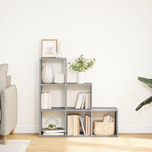 HEFZGDB Raumteiler-Bücherregal 3 Etagen Grau Sonoma 99x29x99 cm Allzweckschrank Cd Regal Regale Vitrine für Arbeitszimmer Büro Bibliothek Schlafzimmer von HEFZGDB