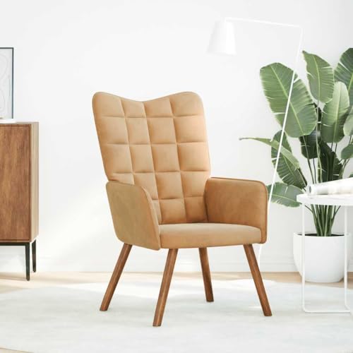 HEFZGDB Relaxsessel Braun Samt Couchsessel Schminkstuhl Loungesessel Wohnzimmer Armchair Living Room für Arbeitszimmer Wohnbereich Schlafzimmer Balkon von HEFZGDB
