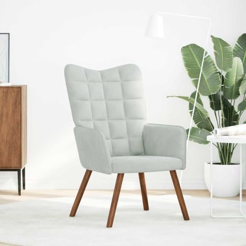 HEFZGDB Relaxsessel Hellgrau Samt Couchsessel Schminkstuhl Loungesessel Wohnzimmer Armchair Living Room für Arbeitszimmer Wohnbereich Schlafzimmer Balkon von HEFZGDB