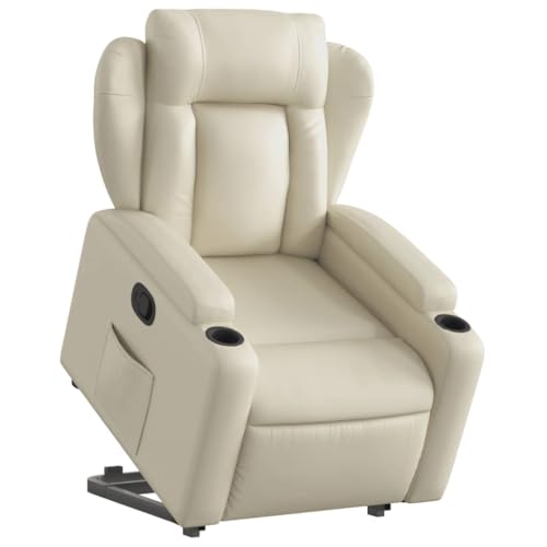 HEFZGDB Relaxsessel mit Aufstehhilfe Creme Kunstleder Couchsessel Lesesessel Bequem Küchenstühle Seselstuhl Wohnzimmer für Wohnbereich Schlafzimmer Sitzungszimmer Arbeitszimmer von HEFZGDB