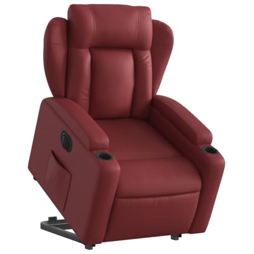 HEFZGDB Relaxsessel mit Aufstehhilfe Elektrisch Weinrot Kunstleder Couchsessel Lesesessel Bequem Küchenstühle Seselstuhl Wohnzimmer für Wohnbereich Schlafzimmer Sitzungszimmer Arbeitszimmer von HEFZGDB